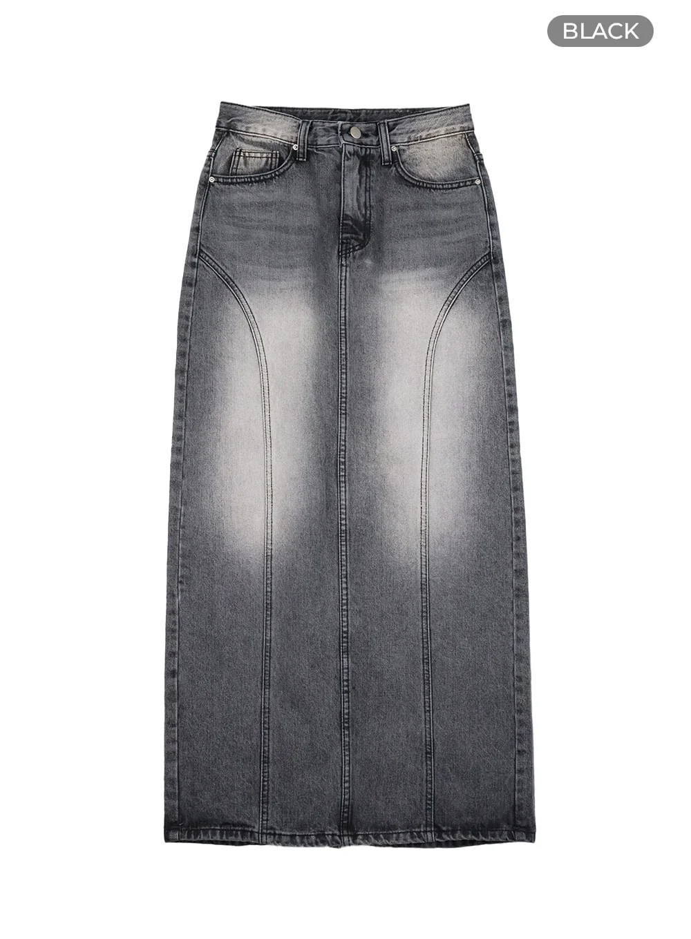 Vintage Washed Denim Maxi Skirt CA403 - Image 9