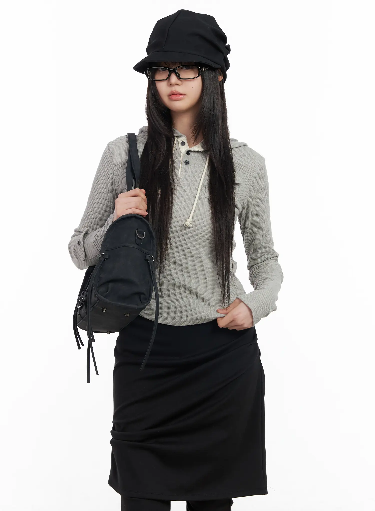 Waffle Knit Cropped Hoodie CM512