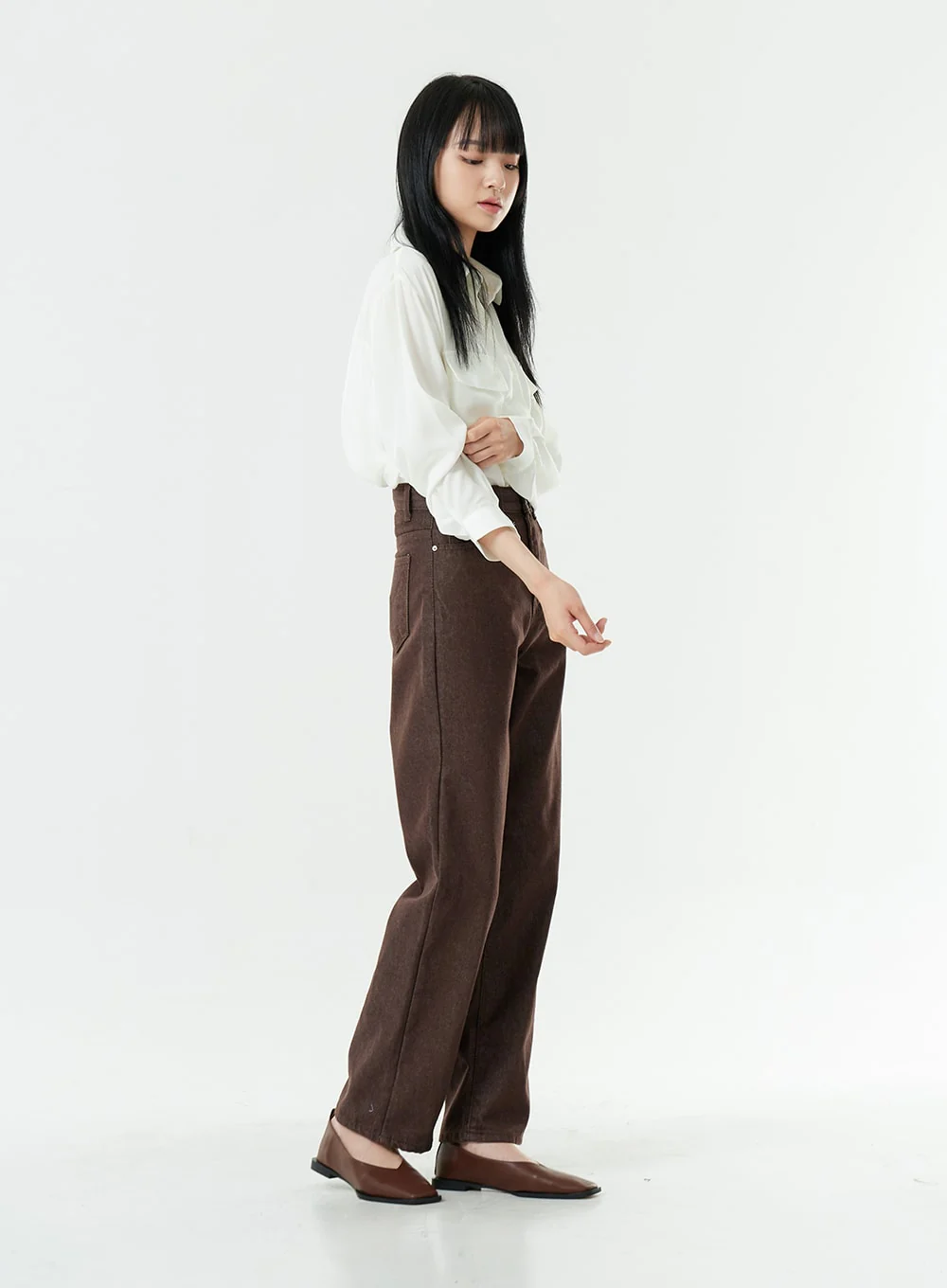 Washed Dark Brown Straight Fit Pants OG24 - Image 11
