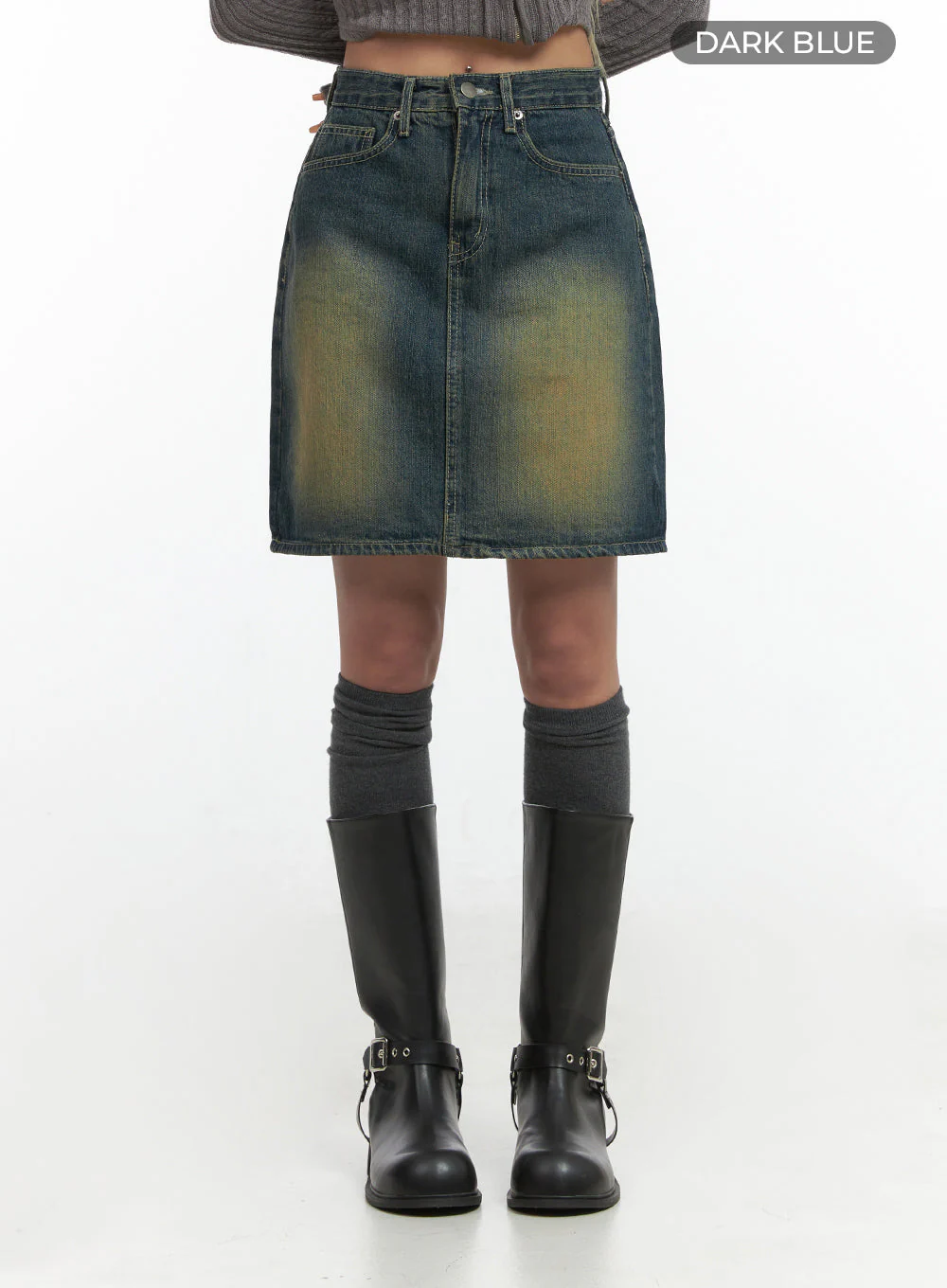 Washed Denim Cotton Midi Skirt CO415 - Image 7