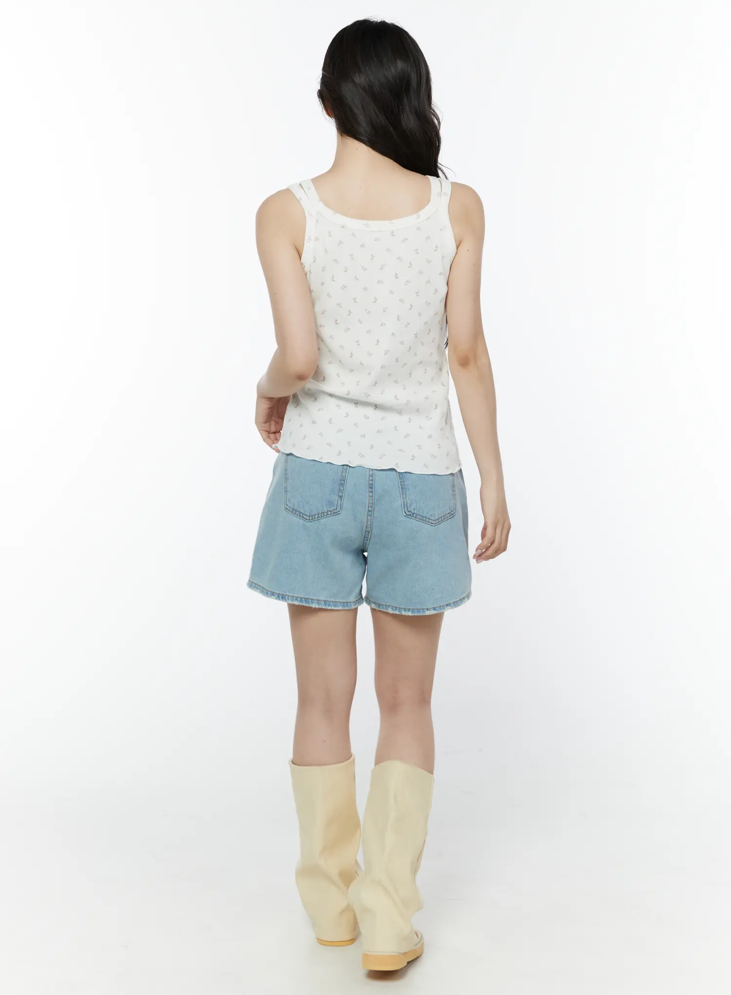 Washed Denim High-Waist Shorts IY507 - Image 8