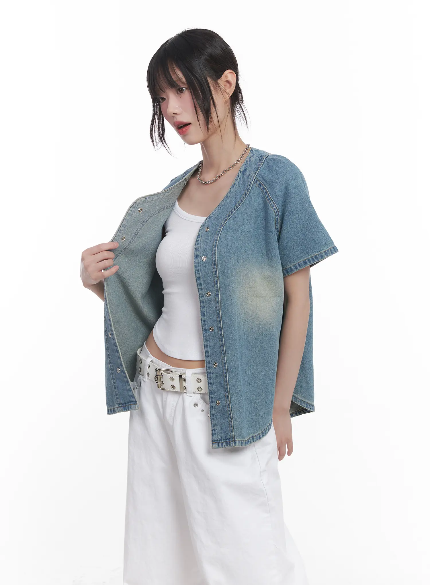 Washed Denim Short-Sleeve Shirt CU520 - Image 8