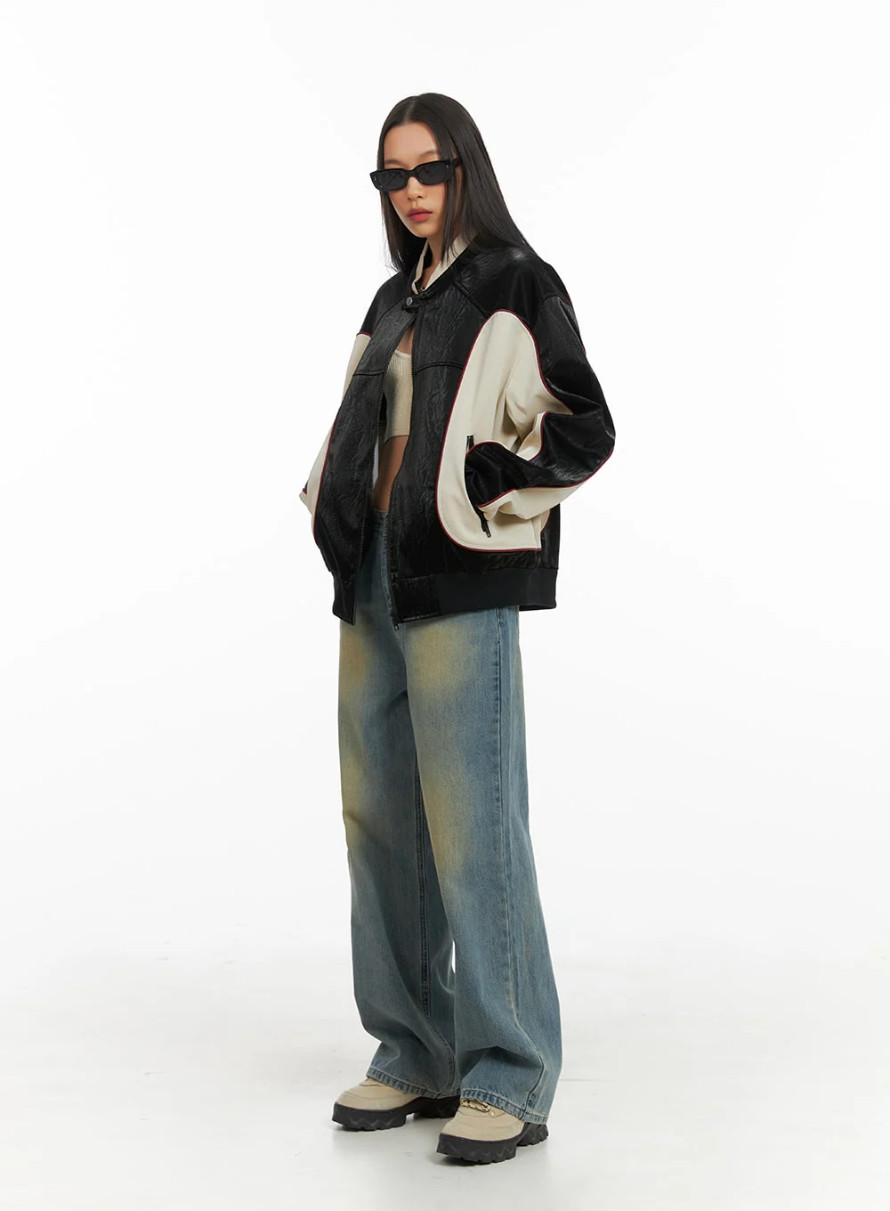 Washed Denim Wide Leg Jeans IA417 - Image 3