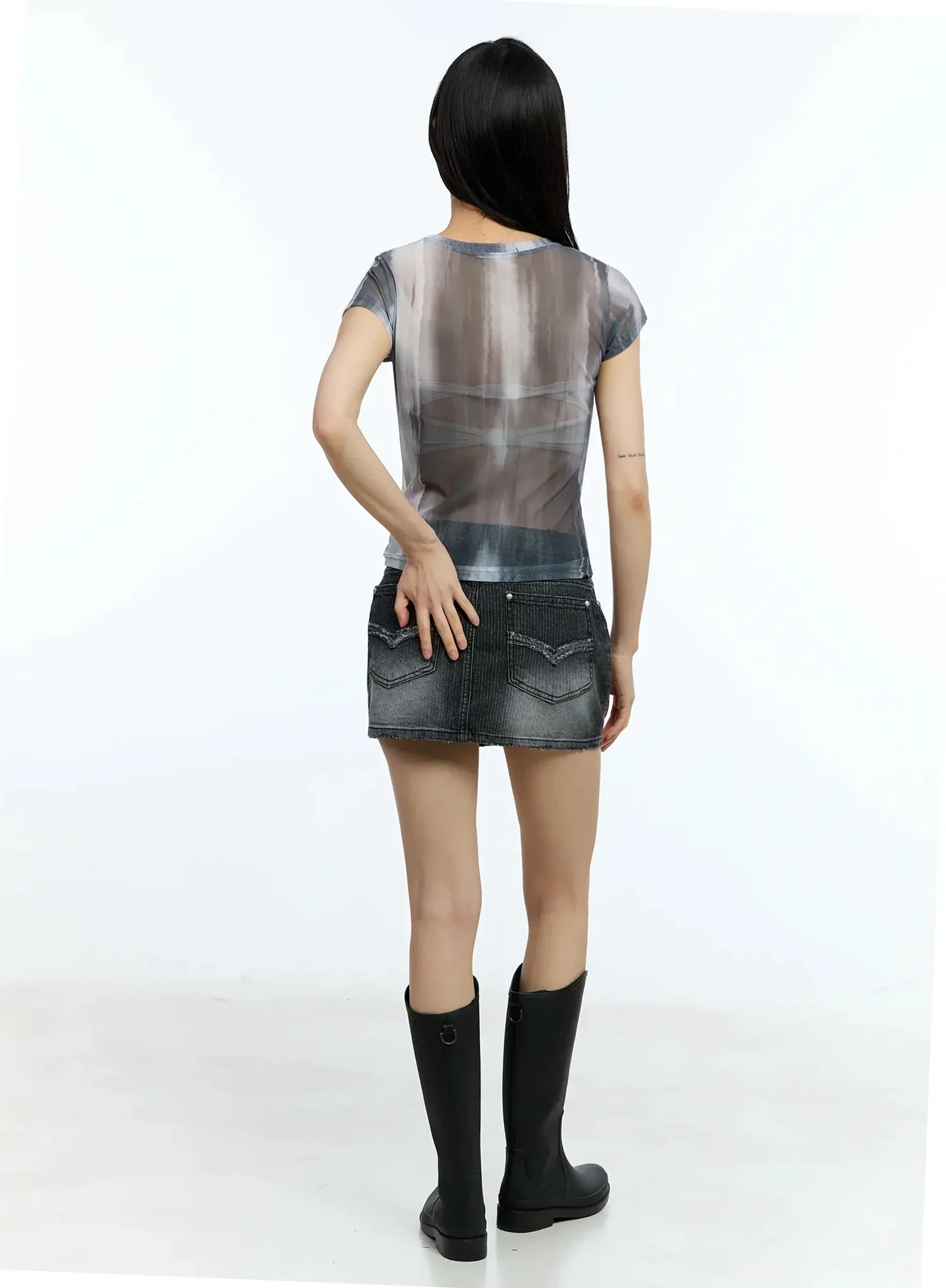Washed Low-Rise Denim Mini Skirt IU525 - Image 10