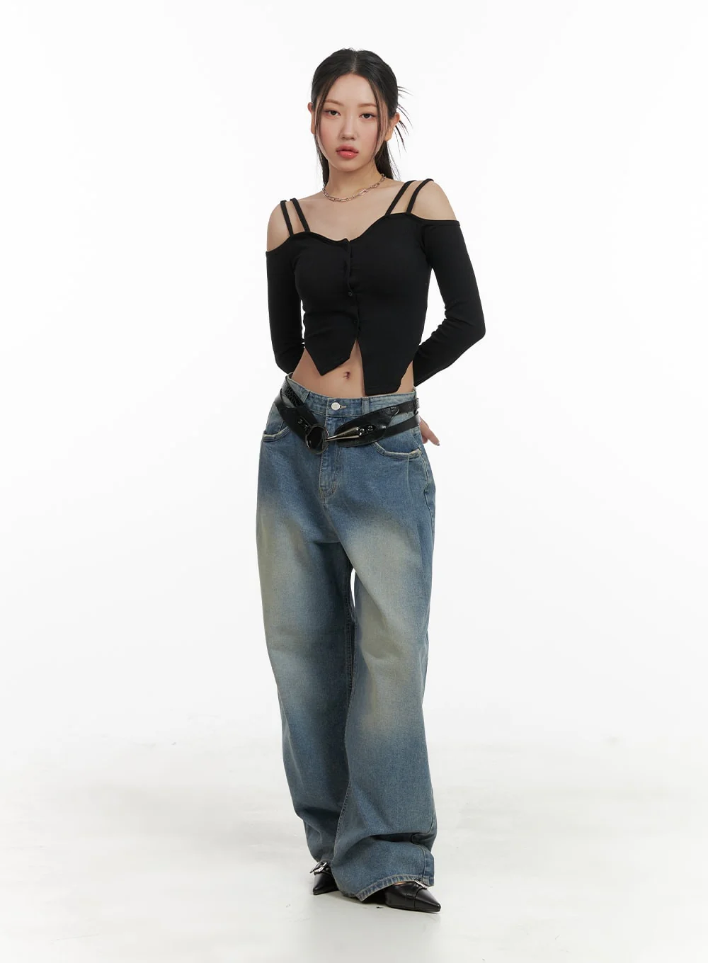 Washed Out Wide Fit Baggy Jeans CA416 - Image 2