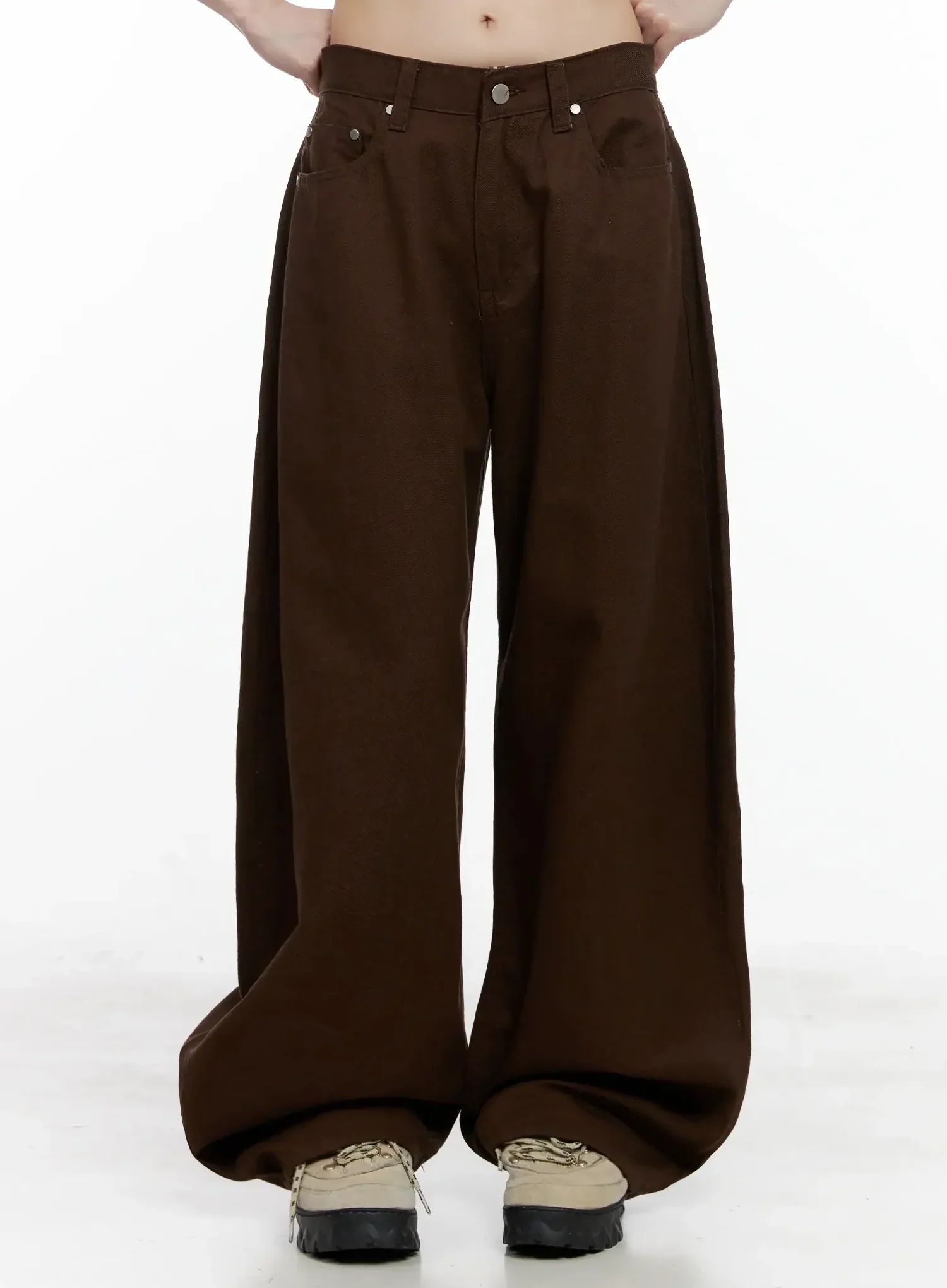 Wide-Leg Brown Cotton Pants IL531