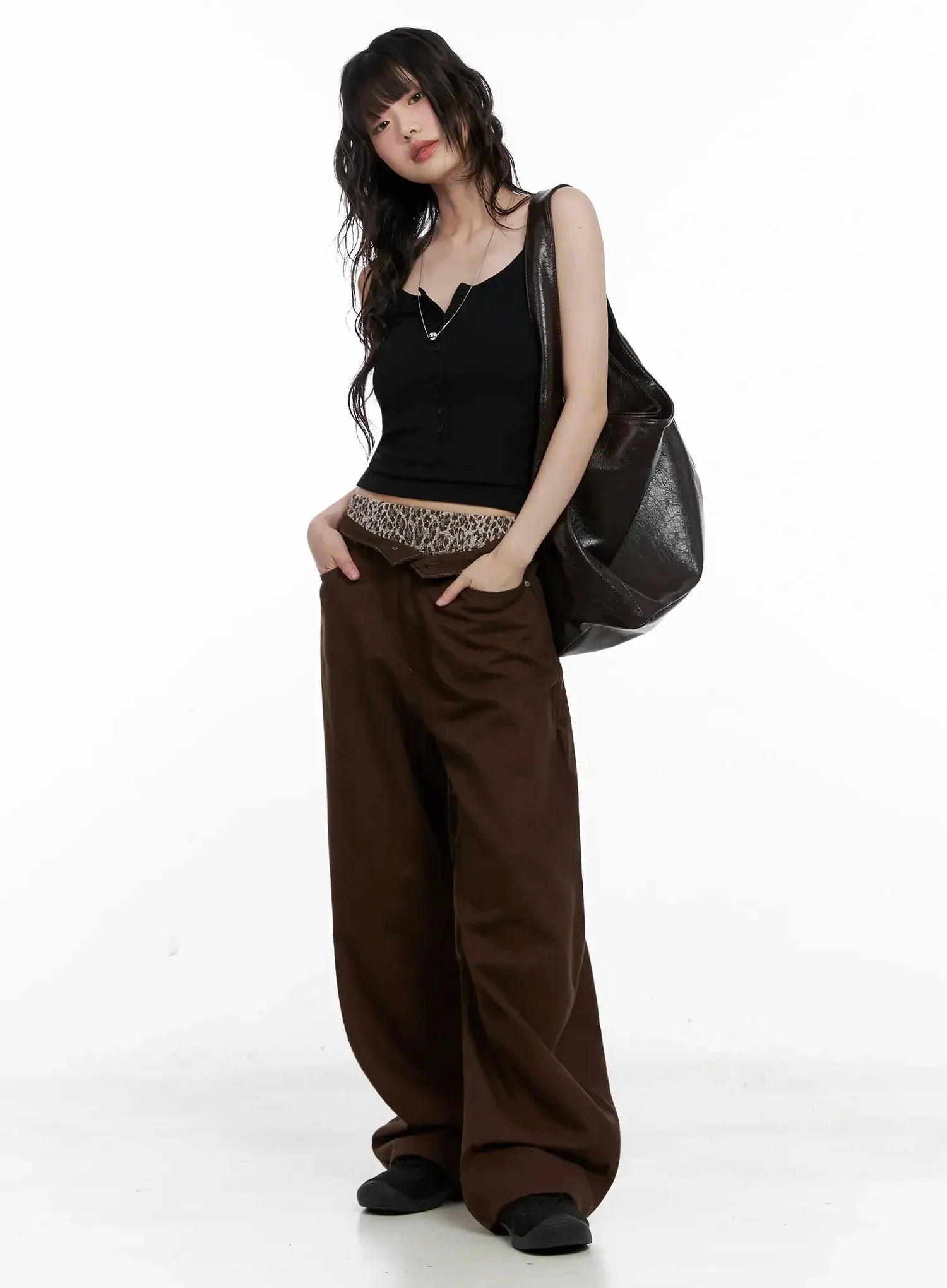 Wide-Leg Brown Cotton Pants IL531 - Image 14