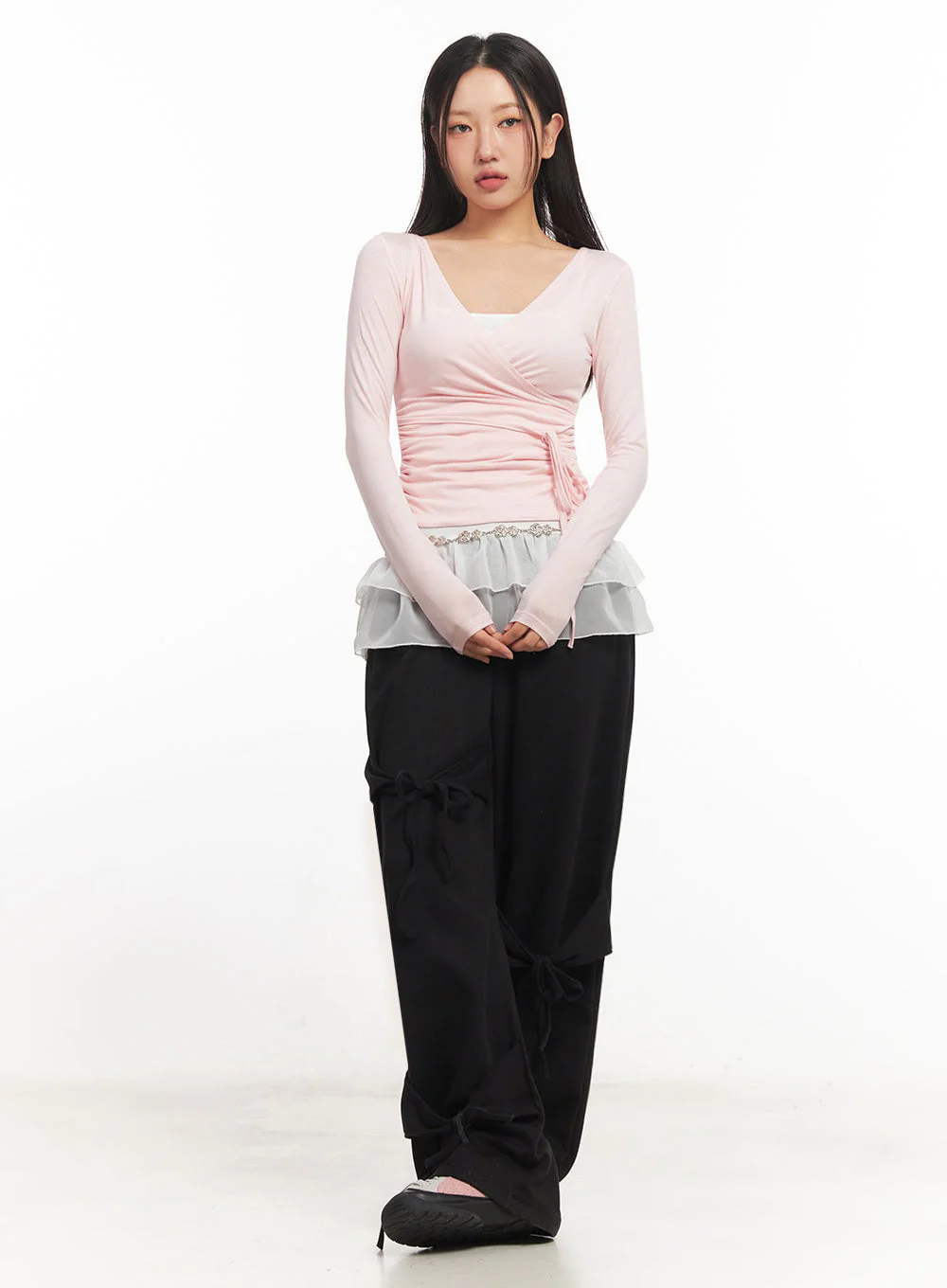 Wrap Shirred Long-Sleeve Crop Top IA524 - Image 9