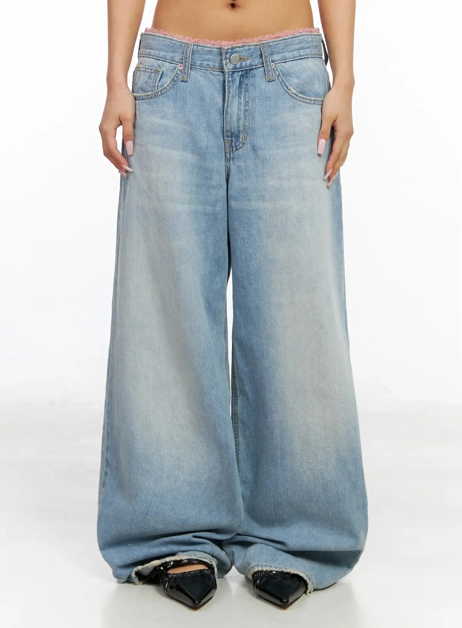 Yoko Lace Layered Wide Leg Jeans IY504
