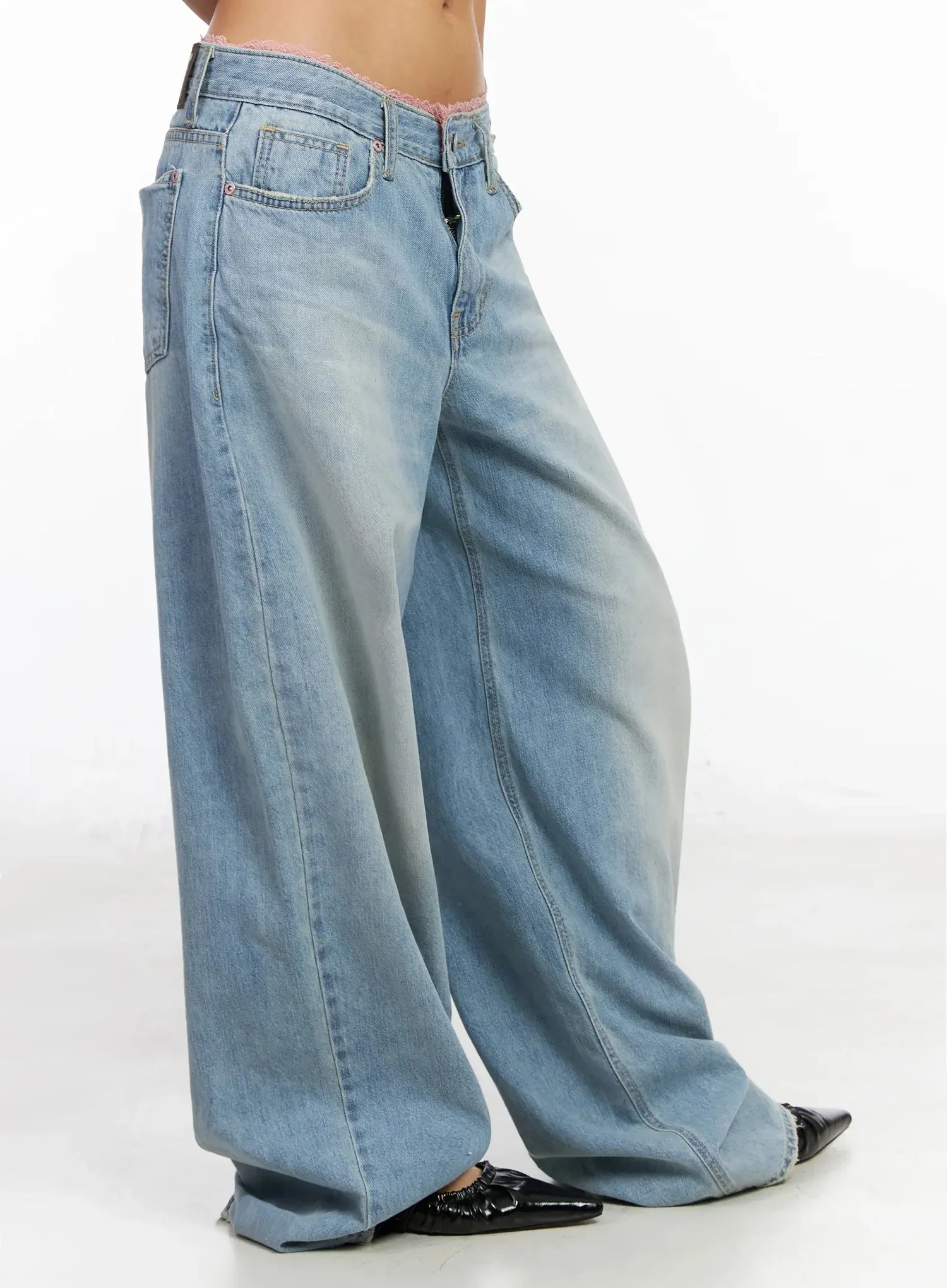 Yoko Lace Layered Wide Leg Jeans IY504 - Image 11