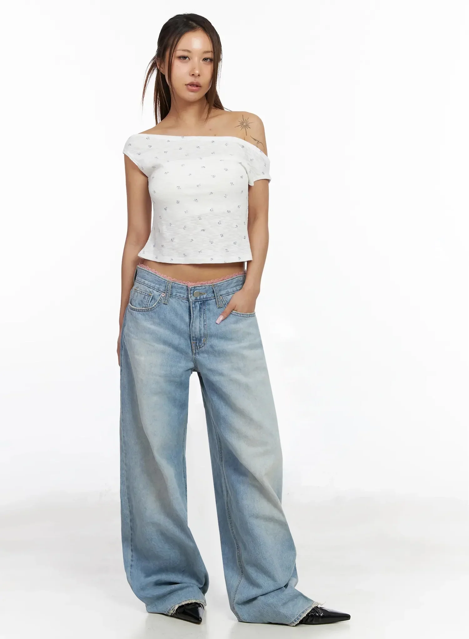 Yoko Lace Layered Wide Leg Jeans IY504 - Image 12