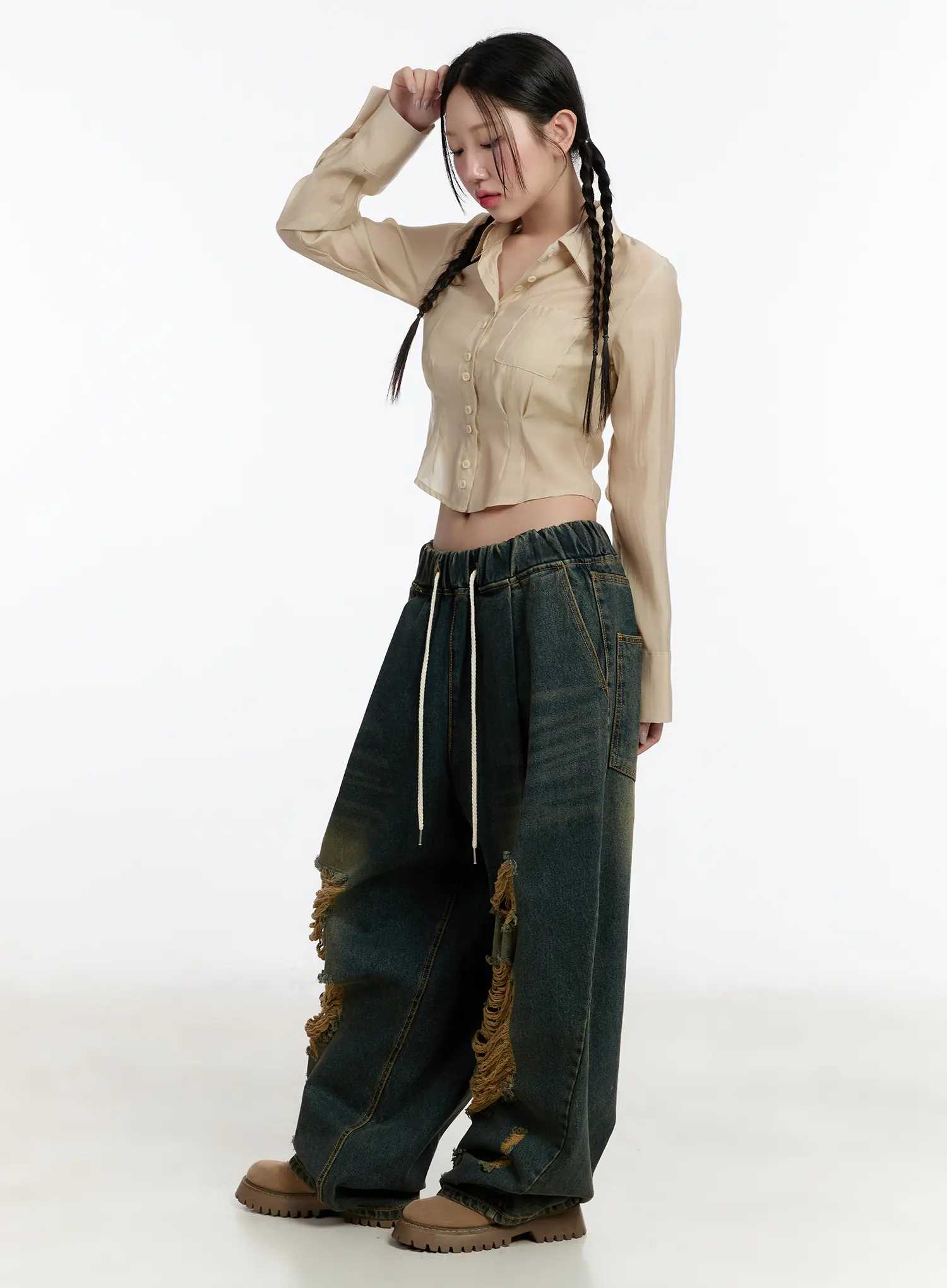 Yoomi Distressed Wide Leg Jeans CM511 - Image 6