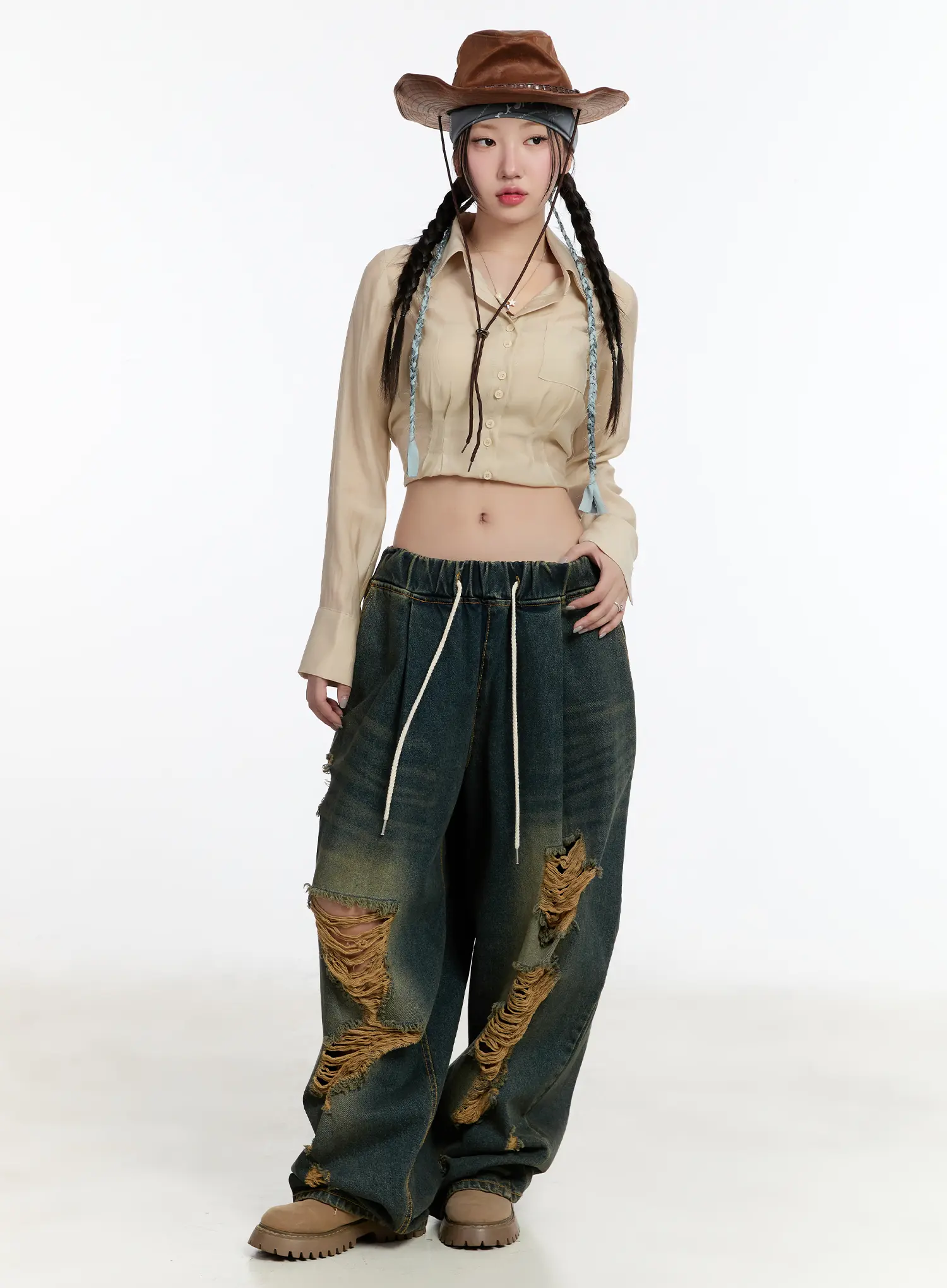 Yoomi Distressed Wide Leg Jeans CM511 - Image 9