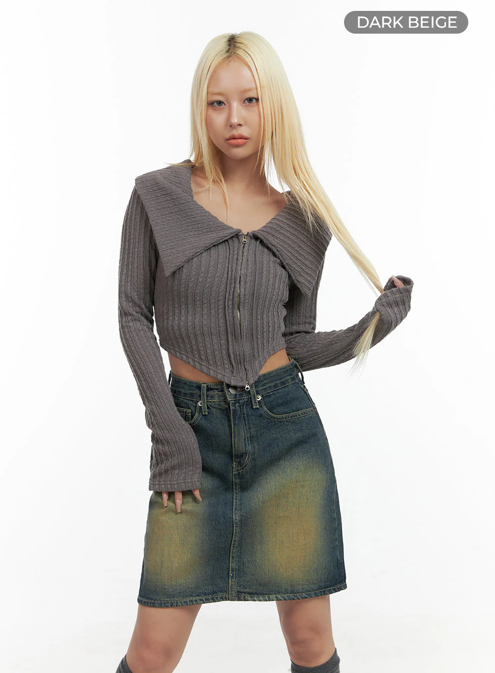 Zipper Chic Collared Crop Top CO415 - Image 7